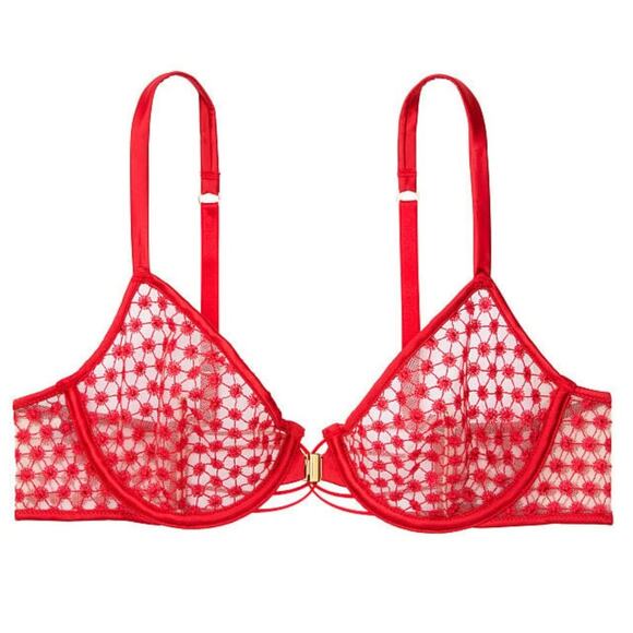 Victoria's Secret Very Sexy Starburst Unlined Demi Bra Red Size 32DD NWT - Picture 1 of 3